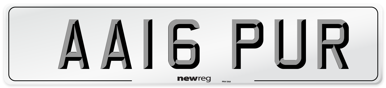 AA16 PUR Number Plate from New Reg